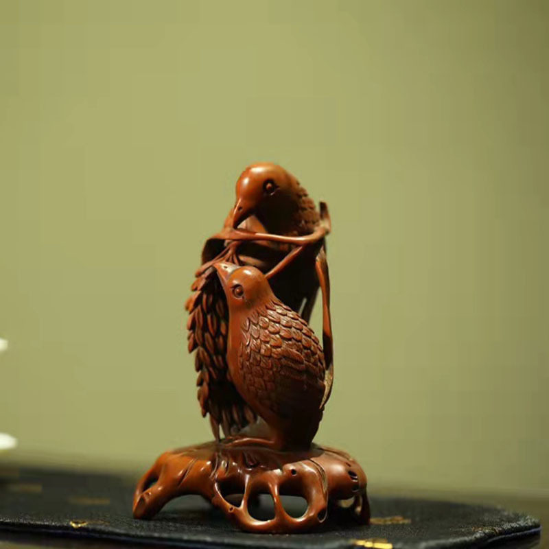 黄杨木雕瑞鸟精雕手把件田园风