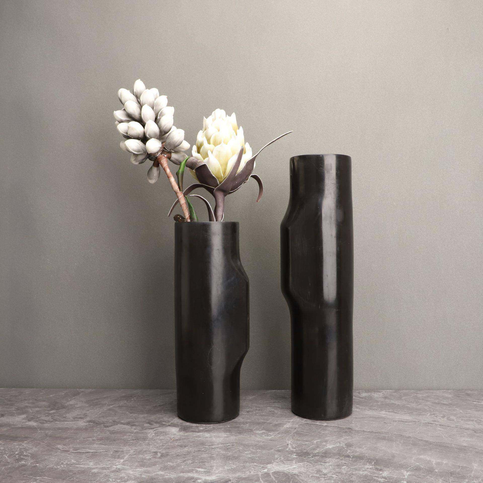 新中式大理石黑筒花器摆件酒店样板房餐厅客厅茶几玄关装饰品花瓶,纺织面料/辅料/配套,纺织机械配件,淘宝优惠券,粉丝福利购,淘宝优惠卷