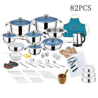 外贸热销款不锈钢直形宽边汤锅25-30-39-50PCS件套锅炊具