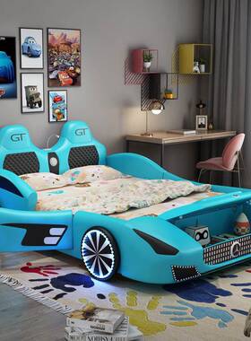 NRFQ101#儿童床奔驰男孩跑车实木赛车女孩带护栏单人1.5多功能卡