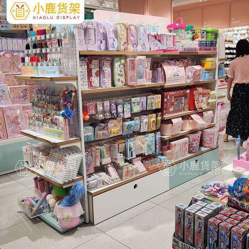 中岛货架中小型店铺饰品袜子家居店洞洞背板钢木架子四面展示多层