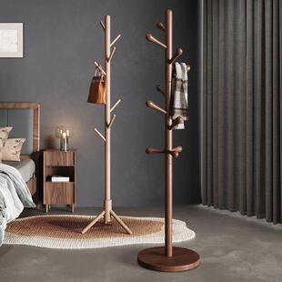 榉木落地立式加粗加厚衣帽架实木挂衣架卧室家用简约挂包衣服架子