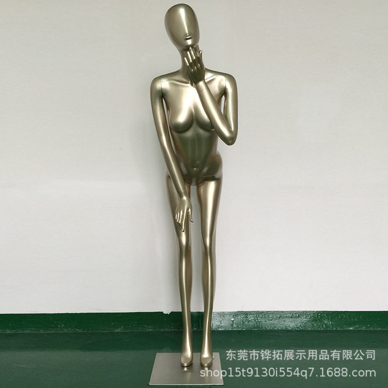 银色女全身模特站姿假人服装店女装橱窗展示道具人台陈列人偶模型