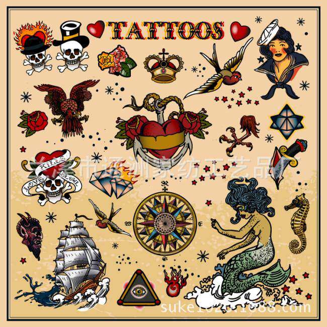 2014新品海盗纹身TATTOOS欧美创意涤纶浴帘大版平网浴帘
