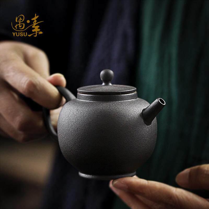 遇素中式粗陶茶壶小号陶瓷创意茶具单壶黑陶家用过滤泡茶壶
