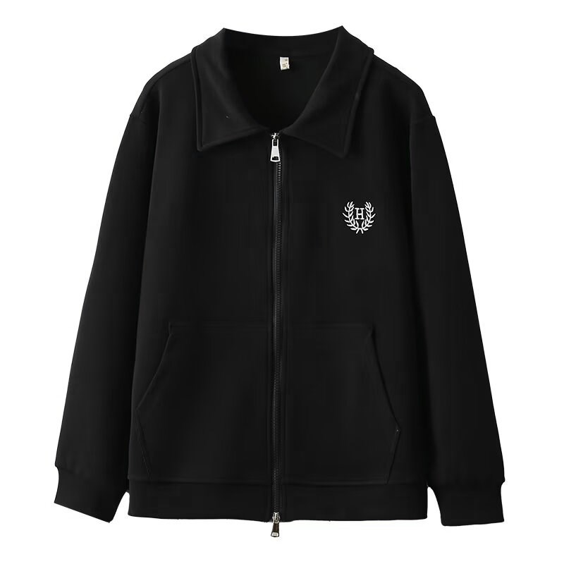 大码女装2025春季新款胖mm翻领拉链外套宽松显瘦休闲百搭长袖卫衣