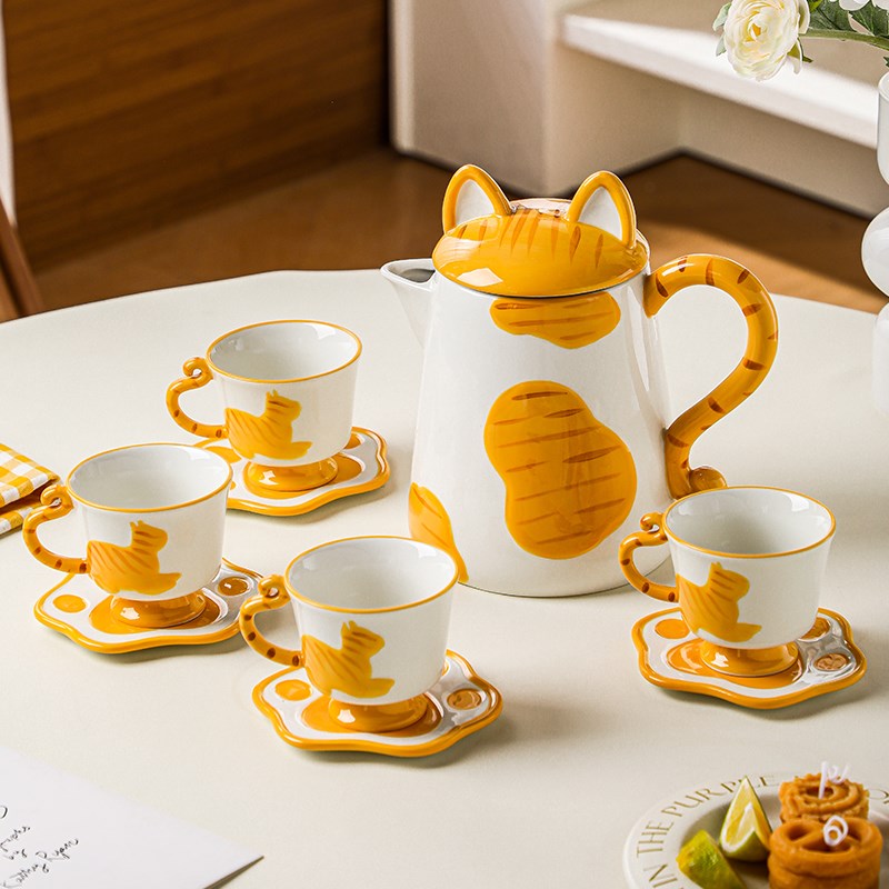 新婚乔迁新居礼物茶具套装下午茶杯子泡茶壶陶瓷杯具可爱猫咪水杯