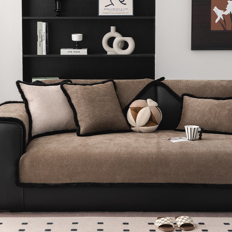 雪尼尔沙发垫四季通用简约高端客厅防滑皮沙发套罩靠背扶手盖布巾