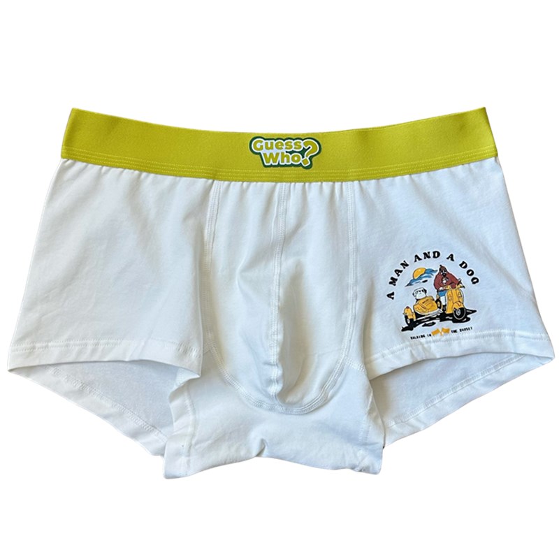 卡通男士内裤纯棉薄款青年学生平角裤白色透气宽松四角短裤裤头潮