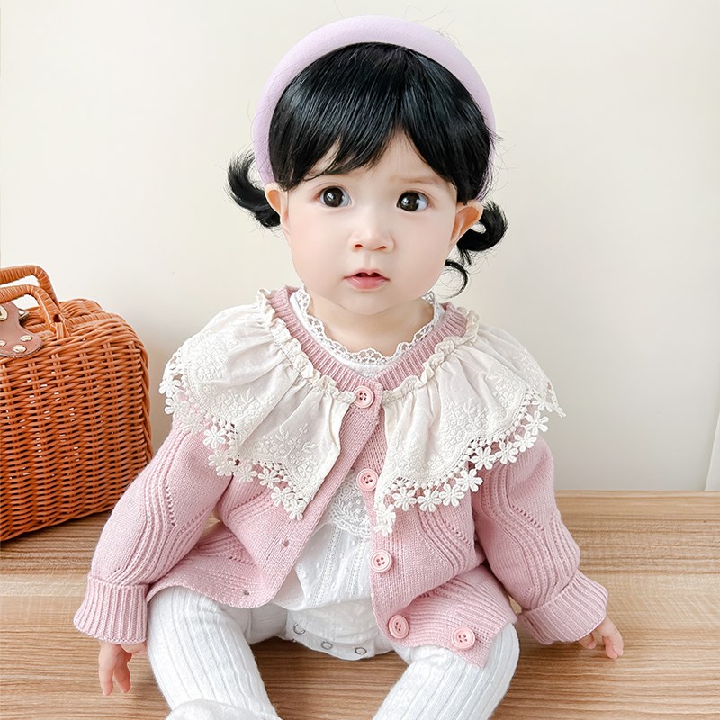 春秋季新生婴儿花边针织衫外套婴童女宝宝百搭洋气毛衣开衫外出服