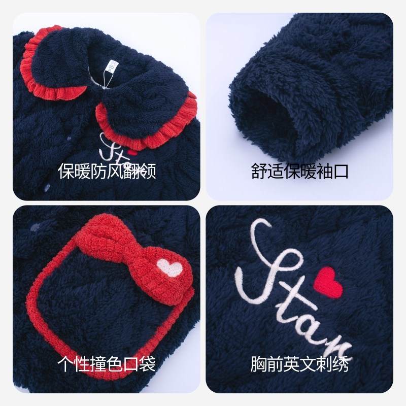 冬季儿童夹棉睡衣女孩珊瑚绒三层加绒加厚中大童女童法兰绒家居服