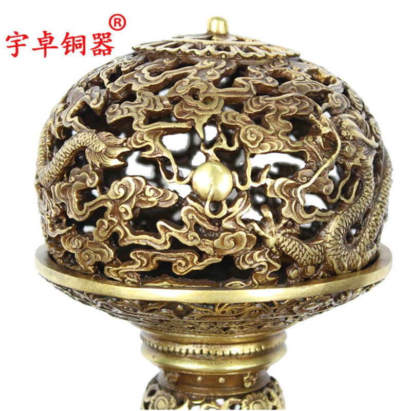 宇卓铜器 纯铜龙凤油灯烛台工艺品摆件家居装饰黄铜龙凤油灯