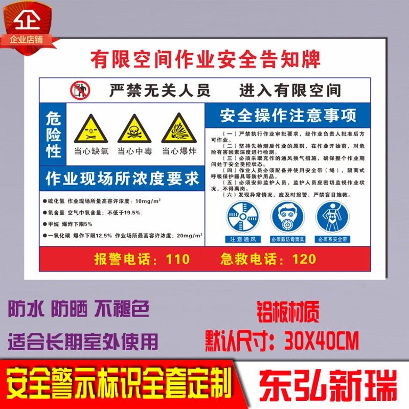 严禁无关人员进入有限空间注意防护警示标志牌告知卡标识牌定制
