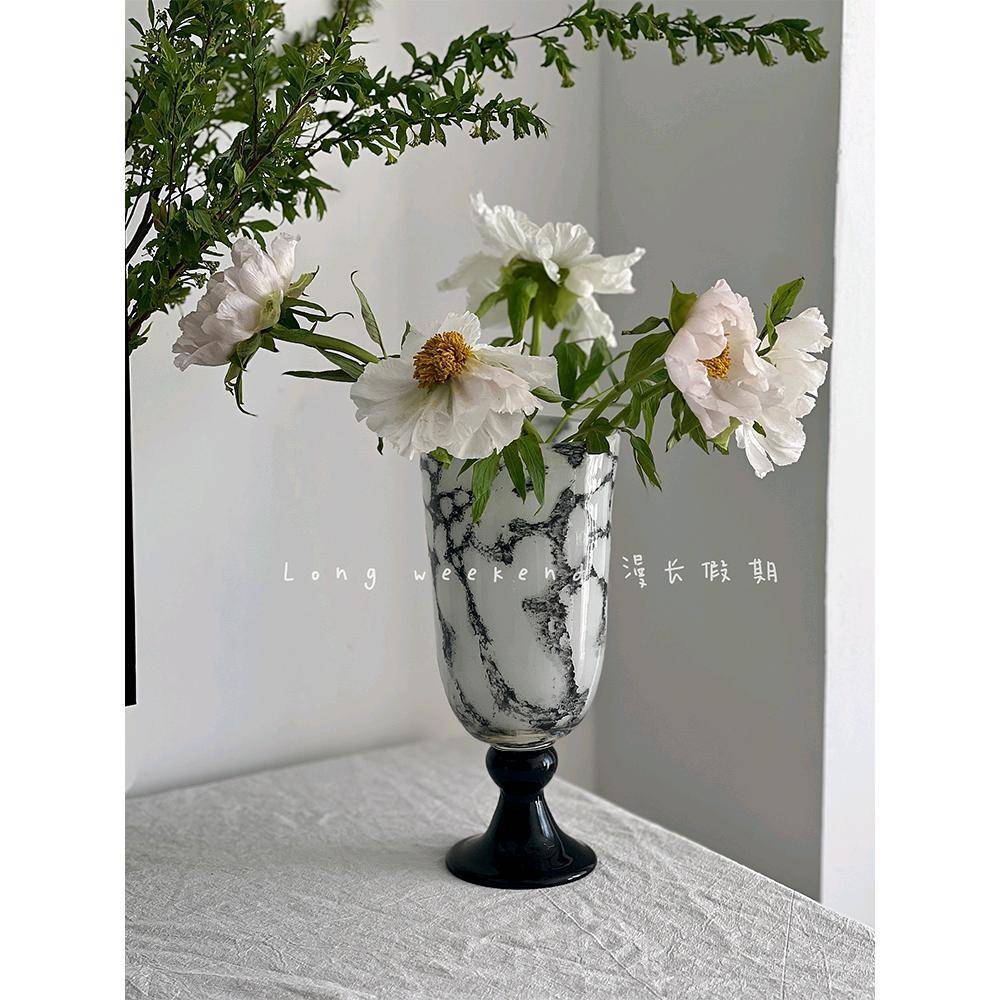 高级感欧式复古花瓶桌MSW摆件饰大口径装风灯面干花瓶鲜花花