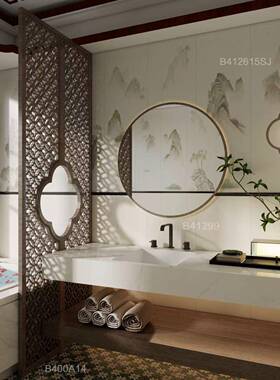 全瓷柔光法式油花*砖400墙1200卫生间砖复奶74327古背景墙花片浴