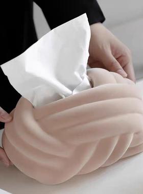 艺术绳结植绒纸植巾盒纸盒现代TZZJH轻奢绒摆件桌摆盒纸巾抽客厅