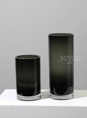 代品简约灰色加厚直筒玻璃瓶样板间花客厅餐厅水现养BLU鲜花装饰