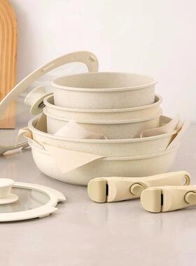 可拆卸套值装锅不粘平底锅汤锅手柄可分离麦饭锅奶锅Detachab高石