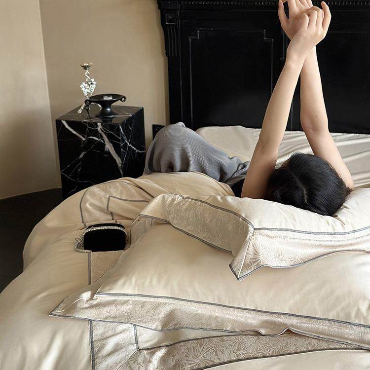 轻奢100S长绒棉全棉纯棉四件套225426被新款锦0缎提花套床床单上