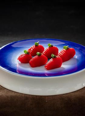 酒店餐厅特色分料理意境盘融DFK合盘创意私菜房菜子陶瓷蓝色釉圆