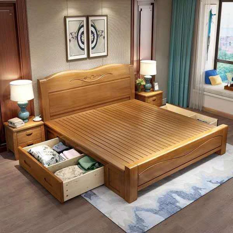 木床1.8CHQ双人床主卧1.实5米单人米储物床1.米2床