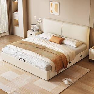 薄床头储物EOL床现代主卧双简人气齐压床带抽屉多功能边约软包箱