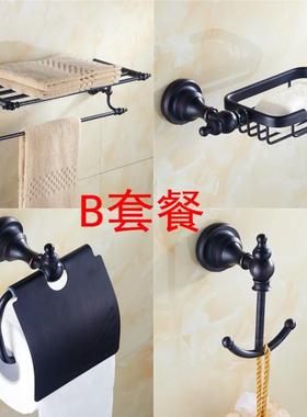 浴卫生间全铜黑色巾QWI毛巾架仿古置架套装毛巾物架浴室欧式仿古