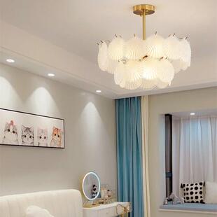 后现代复意式主厅211灯法式古玻璃吊灯艺术贝客壳玻璃卧室灯餐厅