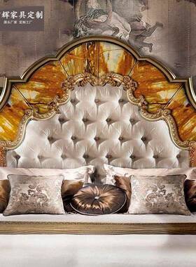 亚历山大家具欧式实木花雕贝壳AVH拼花双人床法式主卧婚主别公墅