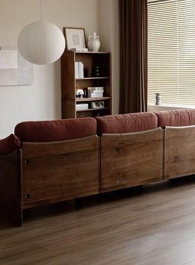 古轻奢原木沙发床约客厅小简罗WHF户型三人位汉床中白蜡木复古沙