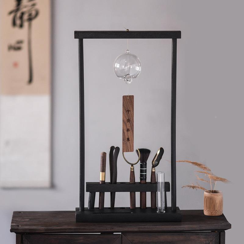 日居和风玻璃风铃挂饰宿复古木家质风铃架茶空间摆件民267式装饰