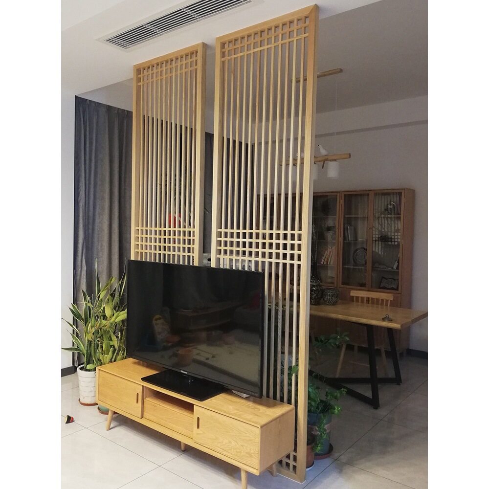 新中式镂空实木屏风客厅玄关隔断木质格栅木条花格入户遮挡现代风