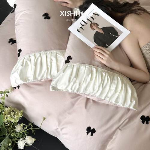 法式公主风100S长绒棉床品四件套软糯磨毛秋冬温暖全棉床单被枕套