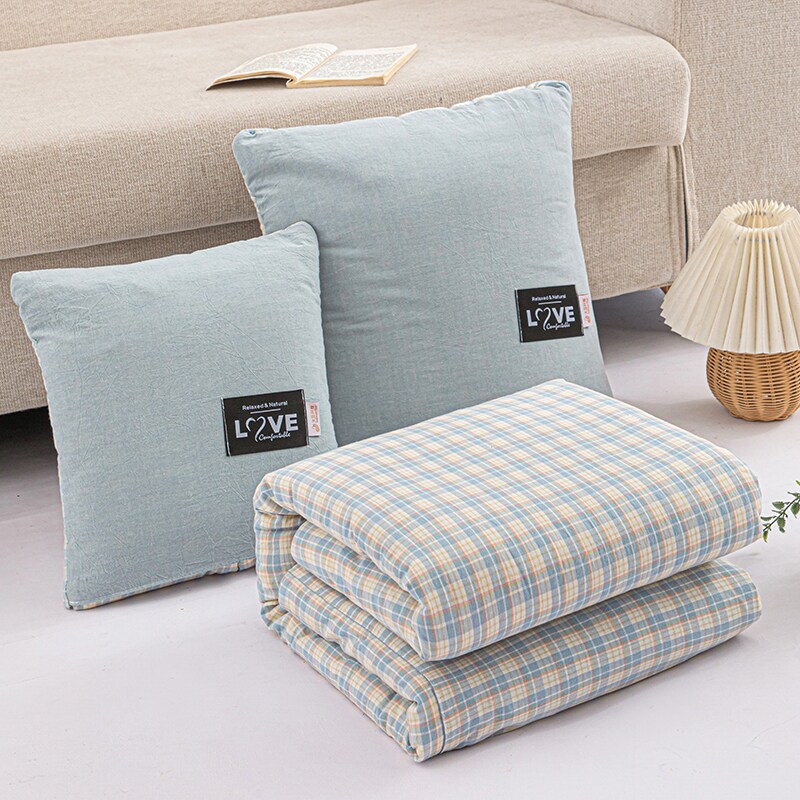 纯棉车载抱枕被子两用汽车折叠办公午睡枕头毯子二合一靠枕可机洗