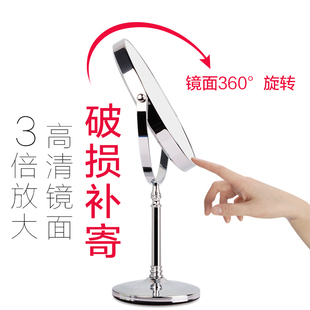 桌面化妆镜台式 家用双面放大梳妆镜金色小型可立铜镜复古镜子精致