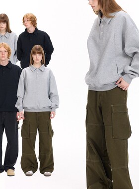 UNF380G双面空气层太空棉卫衣Vintage半开襟翻领卫衣