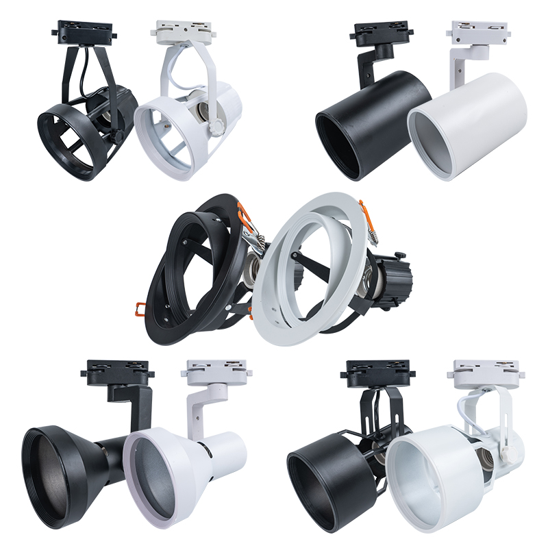 PAR30射灯轨道灯帕灯轨道支架喇叭口四爪外壳嵌入式象鼻直筒灯架
