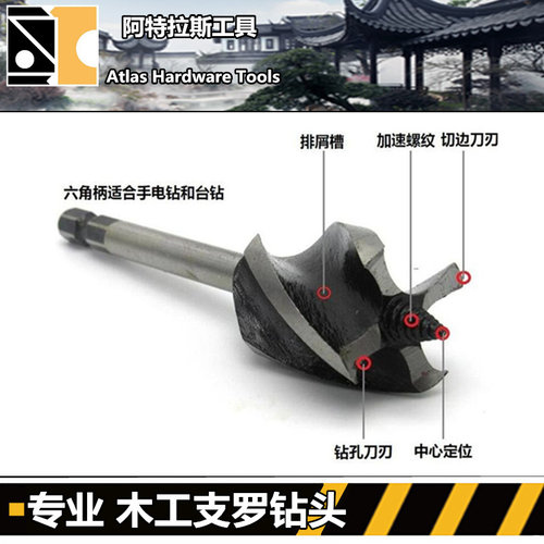 四槽四刃木工支罗钻加长深孔麻花钻头六角柄木板门锁开孔器包邮
