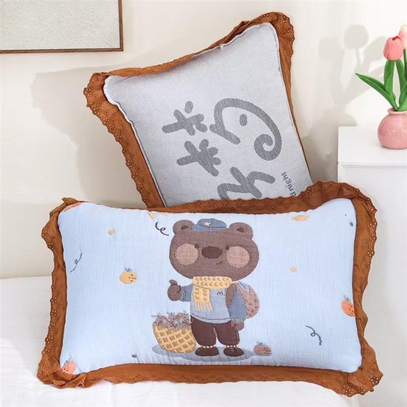 儿童枕套中号单条35*55cm纯棉花边泡芙加厚全棉吸汗乳胶枕头套,婴童用品,儿童枕套,淘宝优惠券,粉丝福利购,淘宝优惠卷