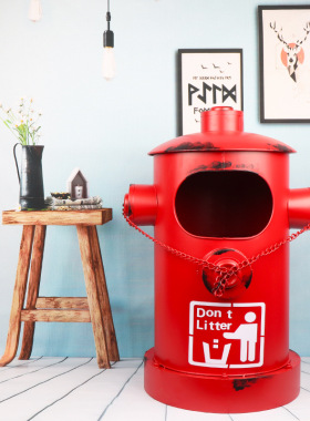 复古工业风铁艺消防栓垃圾桶落地摆件家居商场酒吧景点大号收纳桶