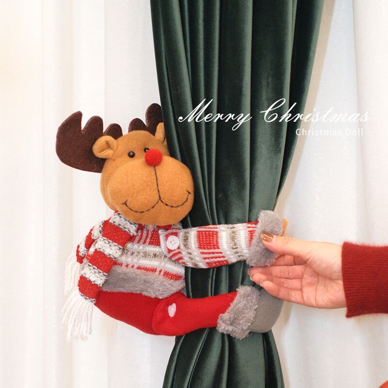 圣诞节老人玩偶窗帘装饰品扣卡通娃娃抱扣小挂件主题场景布置道具
