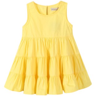 夏装新款伯米吉女童黄色无袖连衣裙宝宝吊带裙背心纯棉洋气蛋糕裙