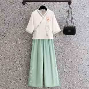 中国风唐装新中式养生茶艺上衣旗袍改良汉服套装采耳师工作服装女