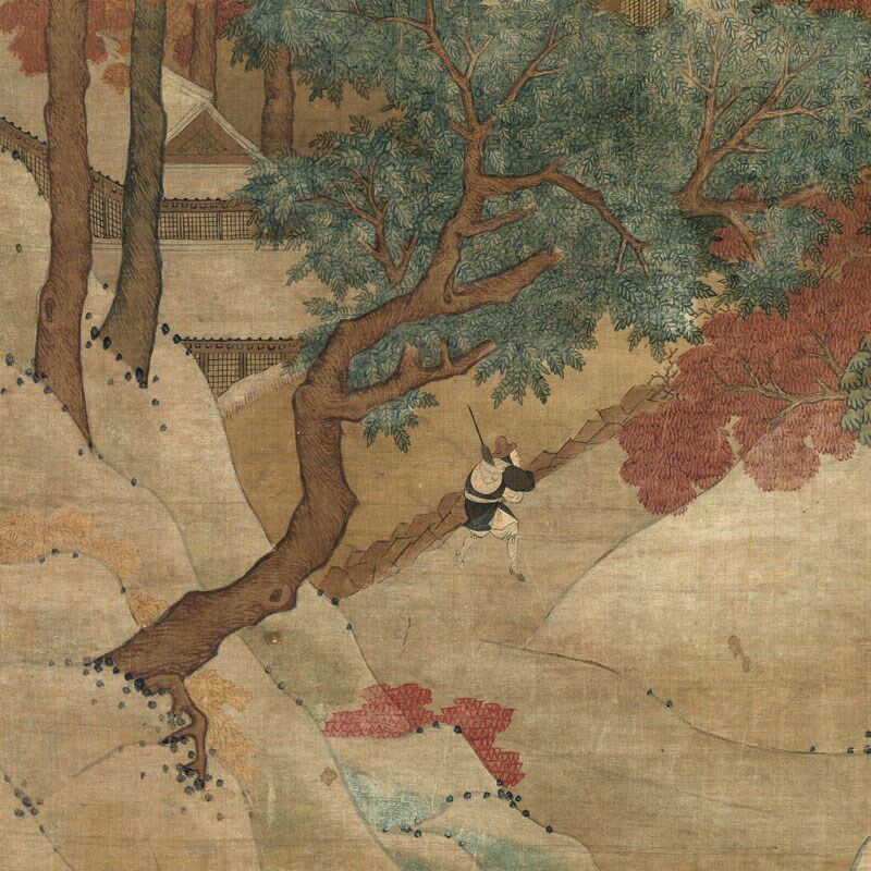 南北朝张僧繇雪山红树图山水画古画中国画字画名画复制品仿古画