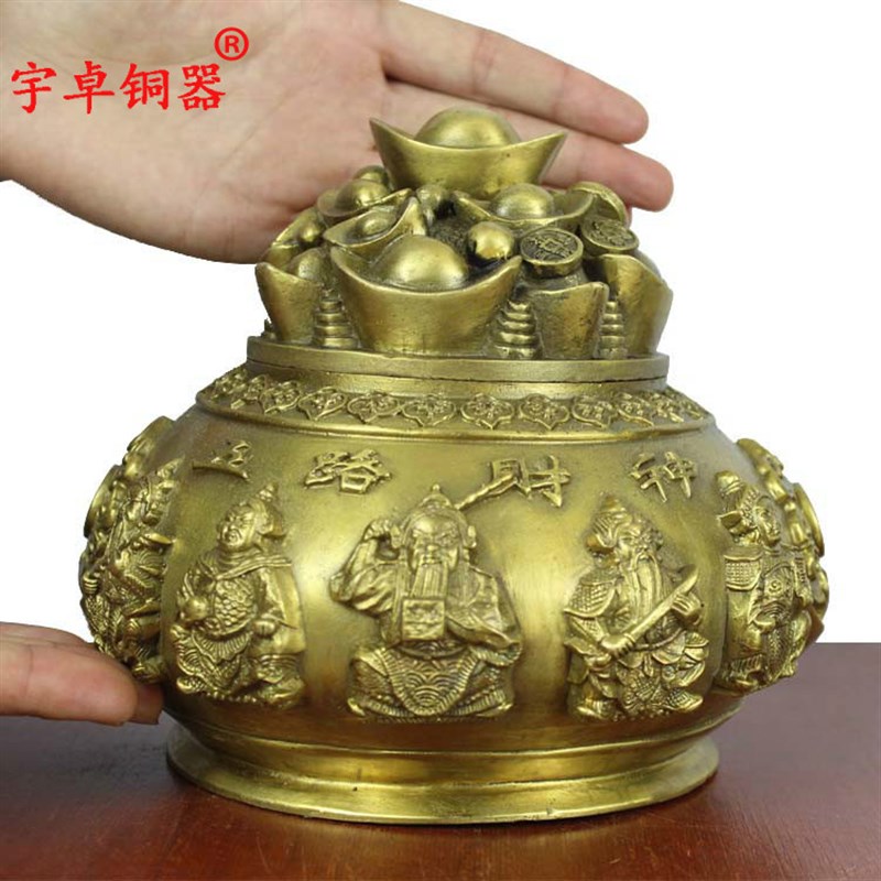宇卓铜器纯铜聚宝盆黄铜聚宝盆铜五路财神聚宝盆摆件铜工艺品
