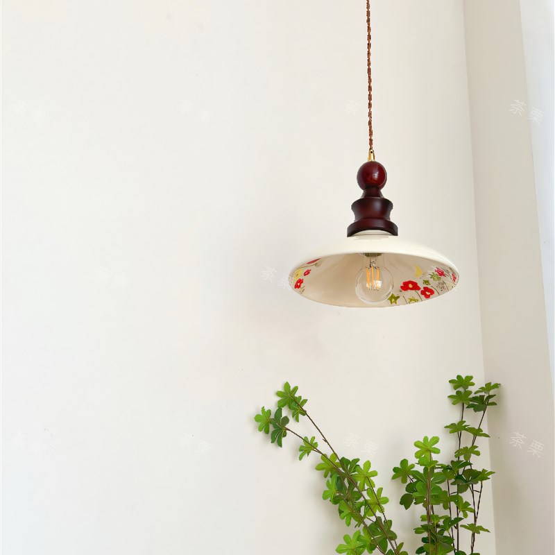 茶栗法式复古中古卧室飘窗餐厅胡桃木复古陶瓷美式阳台复古吊灯