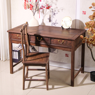 鸡翅木抽屉桌书法实木桌中式写字台书房家用办公电脑桌小型画案