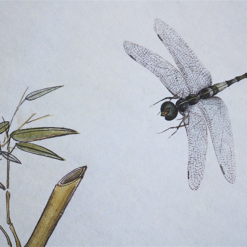 齐白石蜻蜓戏竹图国画工笔画高清微喷复制酒店客厅装饰画临摹手稿