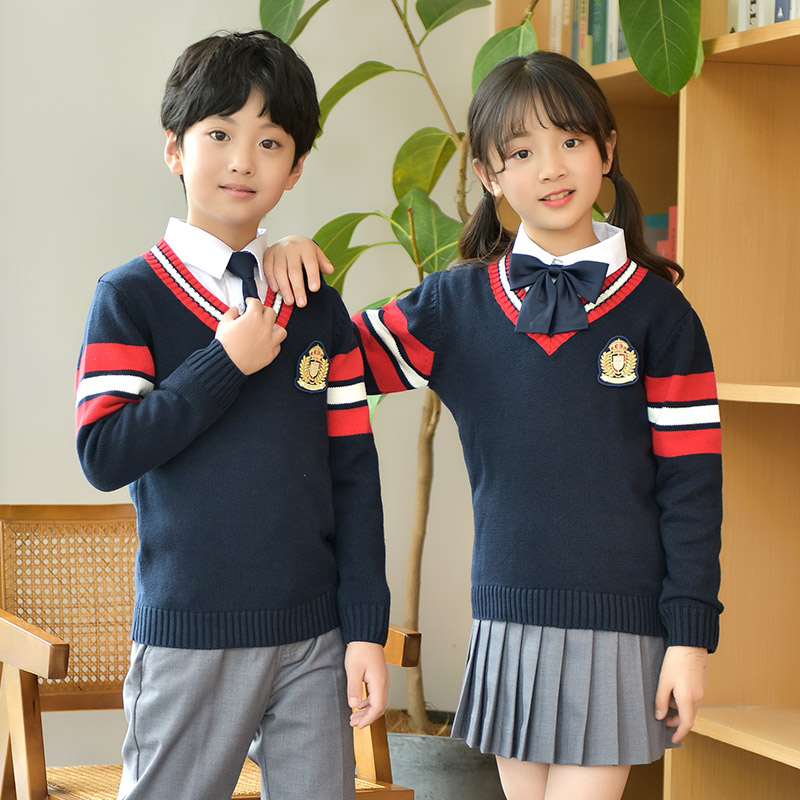男女童装春秋冬季英伦学院风班服针织毛衣小学生校服幼儿园园服