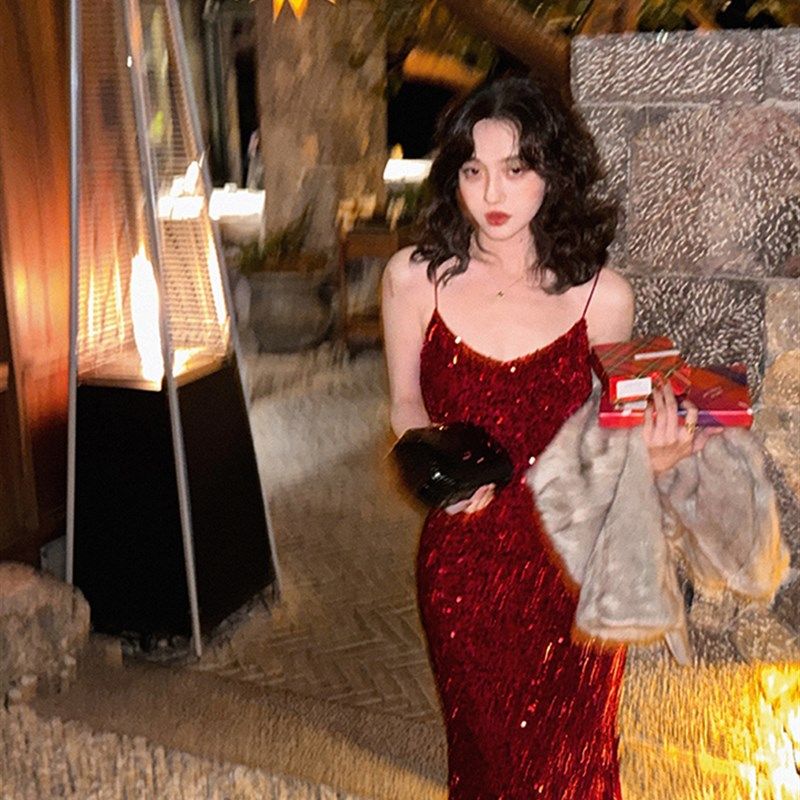 大码女装亮片弹力年聚会性感V领礼服高腰包臀鱼尾长款吊带连衣裙,女装/女士精品,大码连衣裙,淘宝优惠券,粉丝福利购,淘宝优惠卷